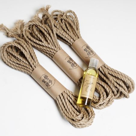 3 cordes de shibari japonaises Ogawa et 1 huile jojoba pure