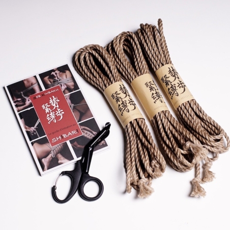 Le Kit Shibari Débutant : 3 cordes de shibari, guide shibari et coupe corde