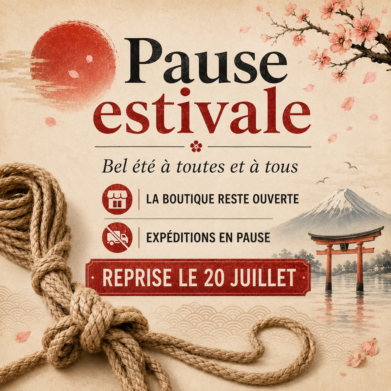 Pause estivale : reprise des expéditions de cordes shibari le 20 juillet
